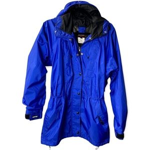 REI GORE-TEX HOODED RAIN JACKET Women's Sz. 8 Blue Pockets Air Ventilation